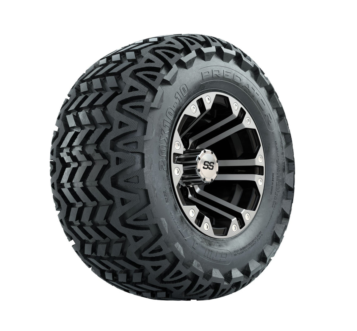 GTW Specter Black and Machined Wheels with 20in Predator A-T Tires - 10 Inch