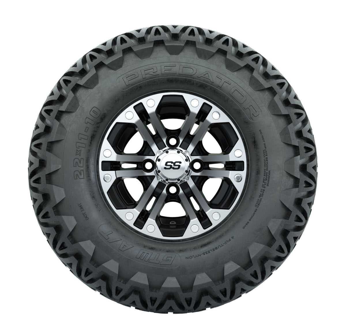 GTW Specter Black and Machined Wheels with 22in Predator A-T Tires - 10 Inch