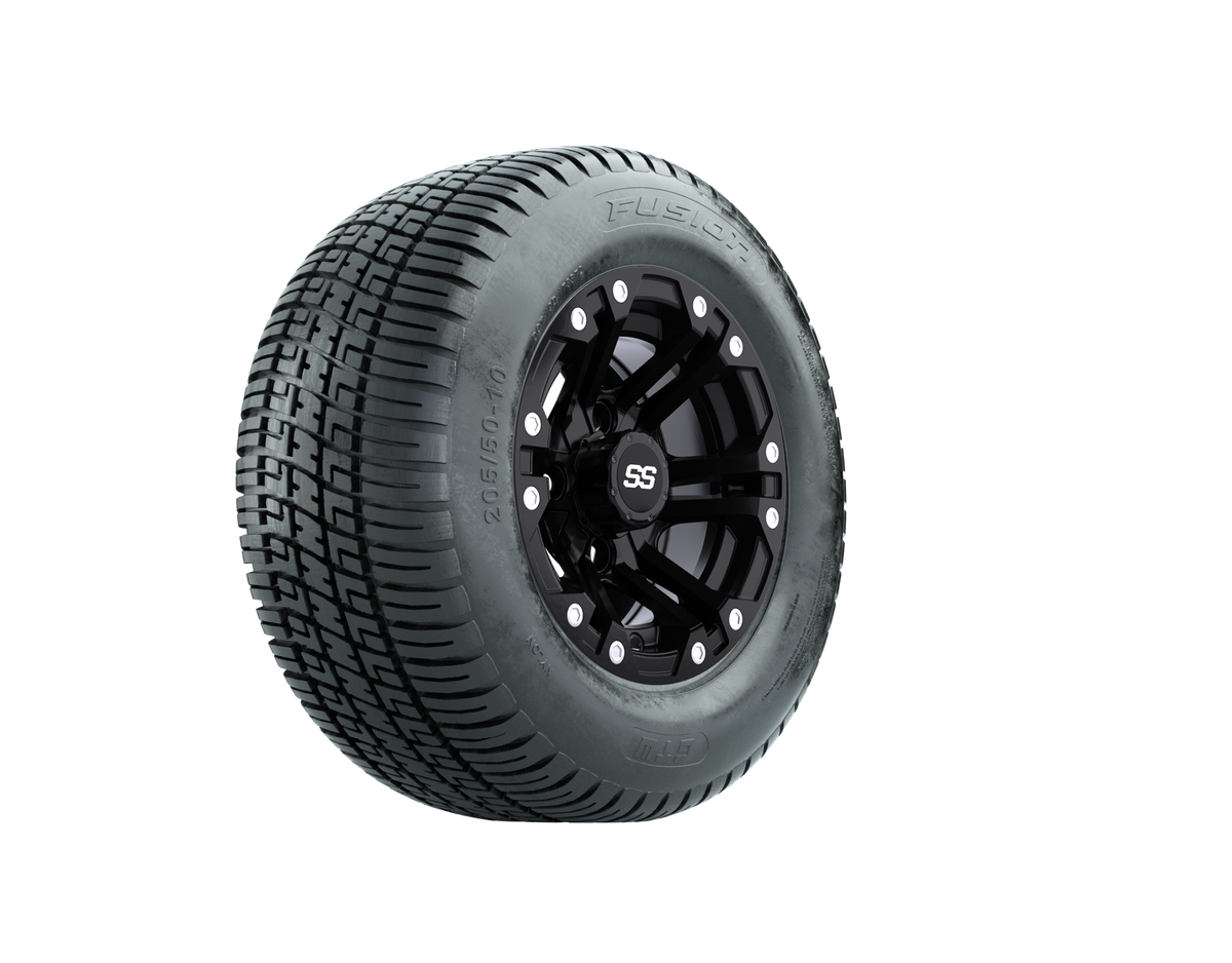 Set of 4 GTW Specter Matte Black Wheels with DOT Approved Fusion Street Tires - 10 Inch