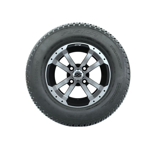 GTW Storm Trooper 10" Black & Machined Wheels with 18" Fusion DOT Street Tires — Set of 4