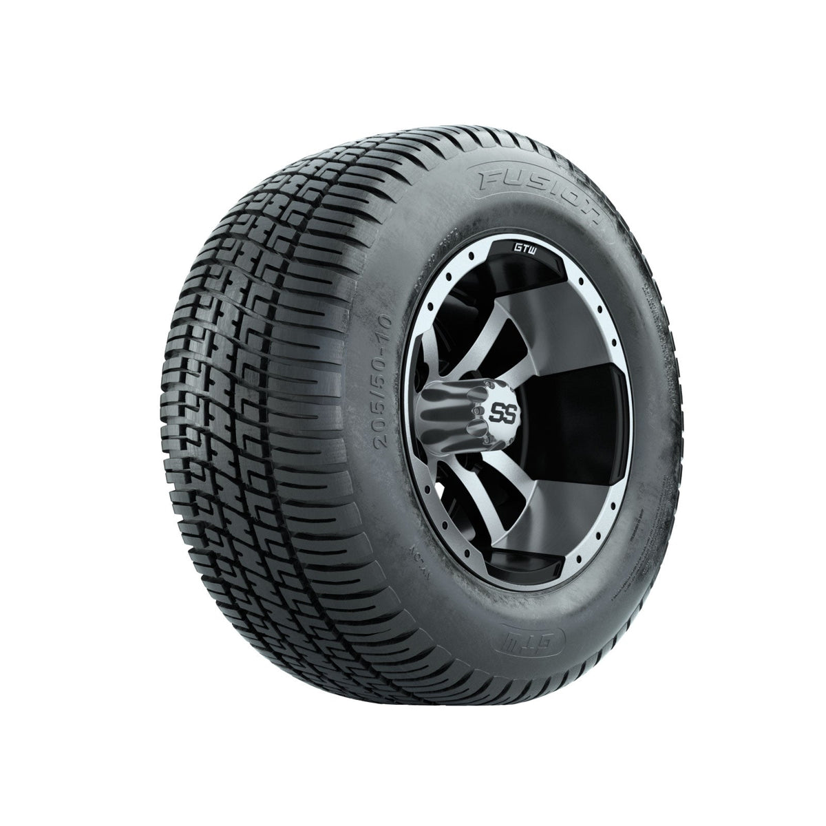 GTW Storm Trooper 10" Black & Machined Wheels with 18" Fusion DOT Street Tires — Set of 4