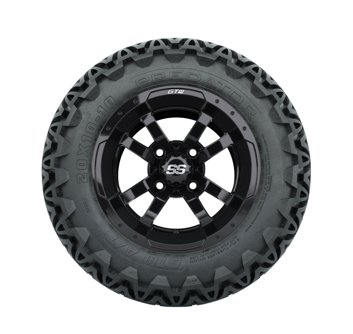 GTW Storm Trooper 10" Gloss Black Wheels with 20" Predator A/T Tires — Set of 4