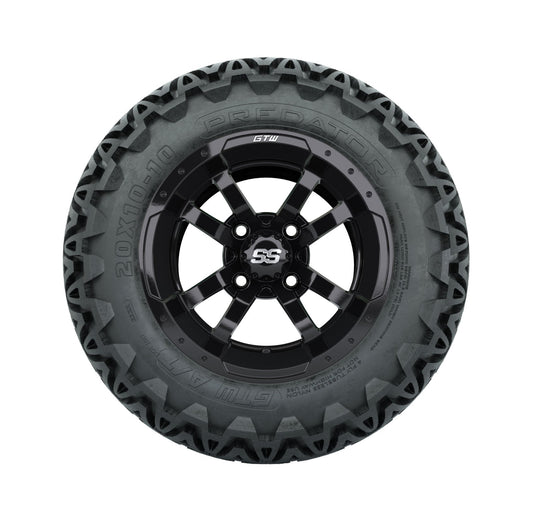 GTW Storm Trooper 10" Gloss Black Wheels with 20" Predator A/T Tires — Set of 4