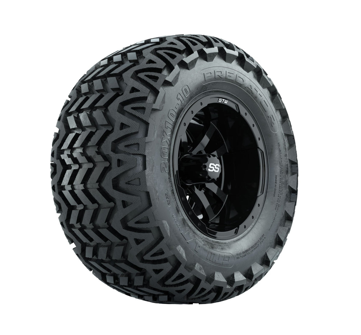 GTW Storm Trooper 10" Gloss Black Wheels with 20" Predator A/T Tires — Set of 4