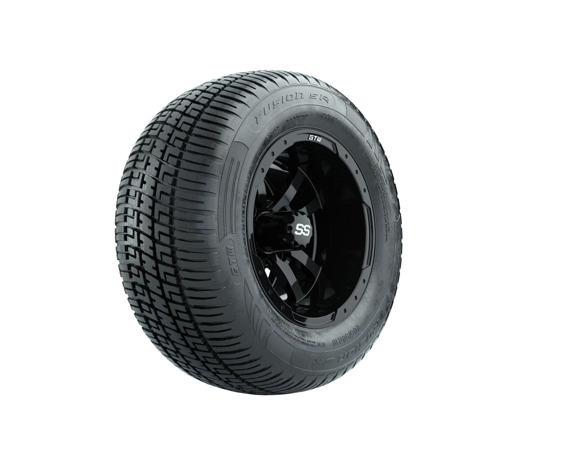 GTW Storm Trooper 10" Gloss Black Wheels with 18" Fusion DOT Street Tires — Set of 4