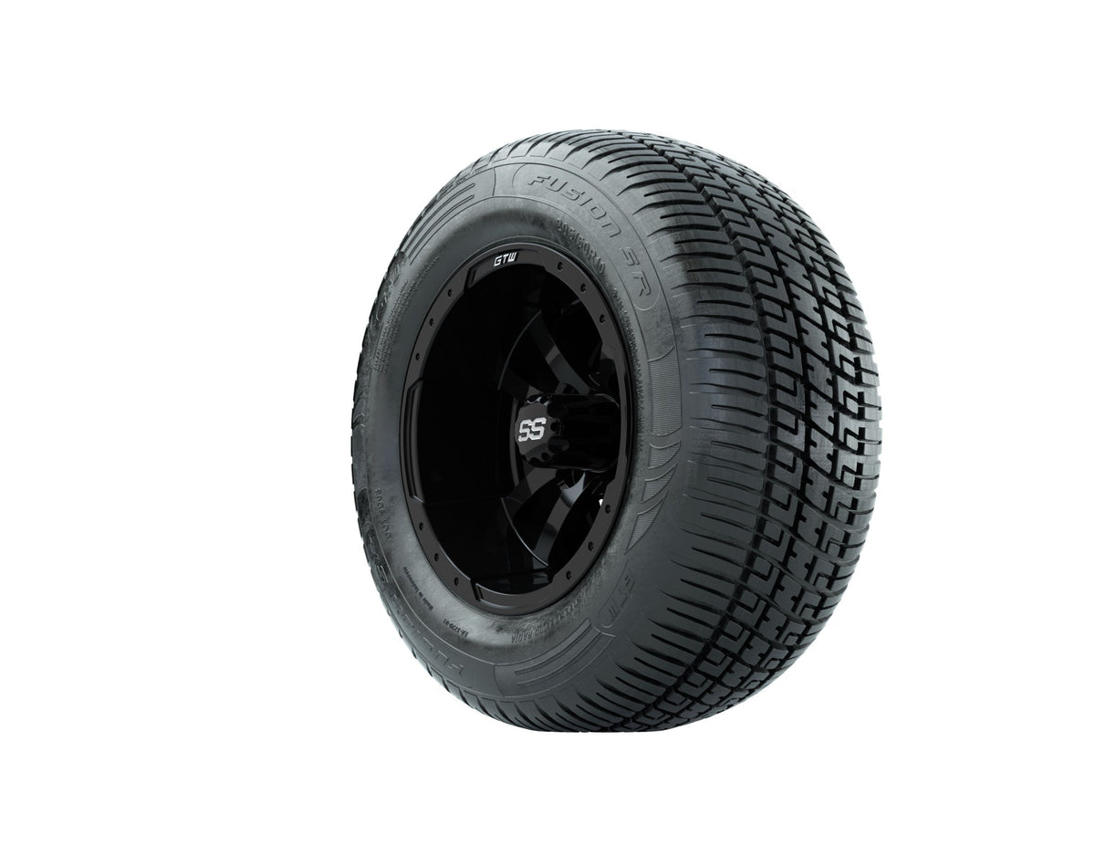 GTW Storm Trooper 10" Gloss Black Wheels with 18" Fusion DOT Street Tires — Set of 4
