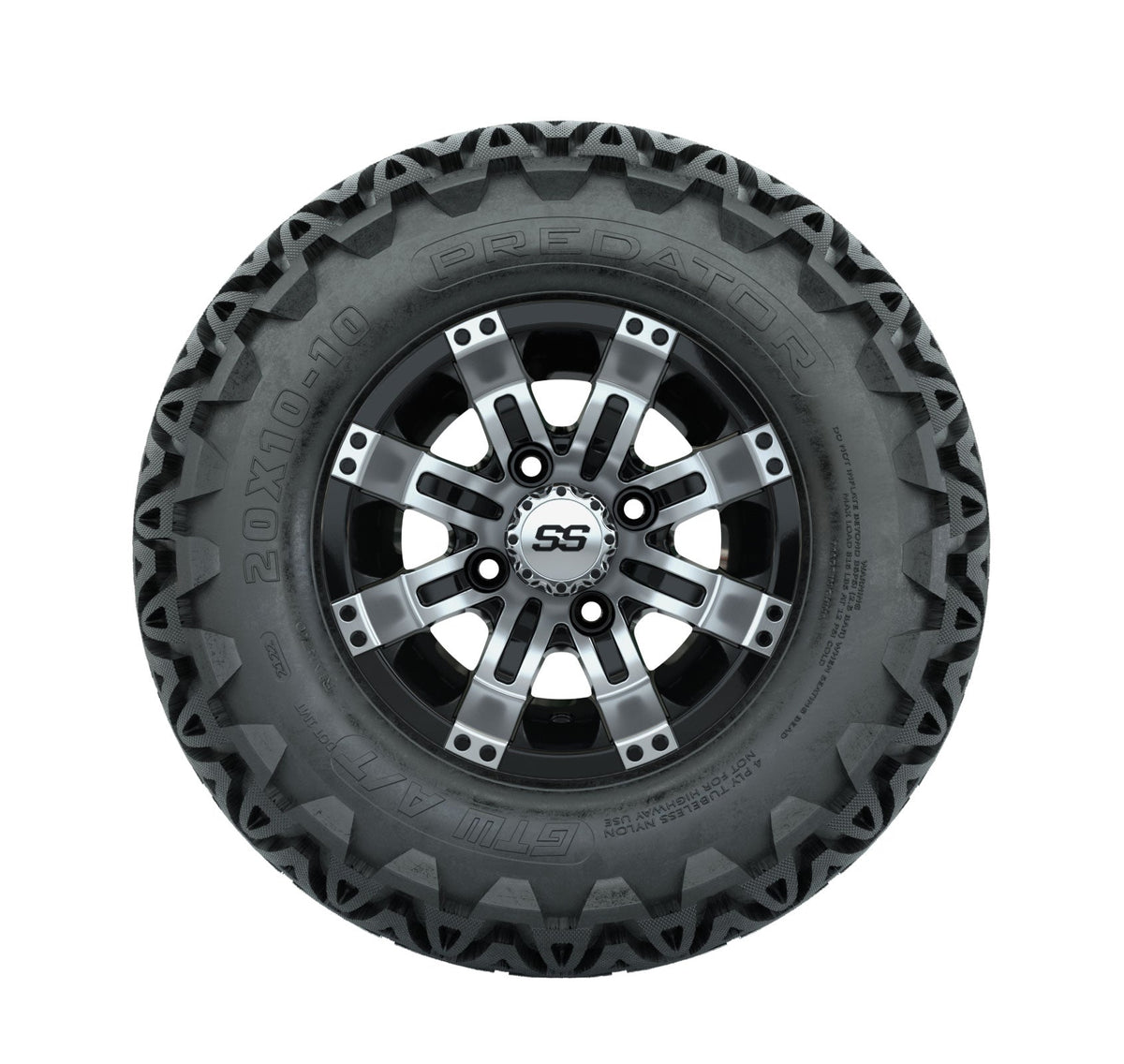 GTW Tempest 10" Black & Machined Wheels with 20" Predator A/T Tires — Set of 4