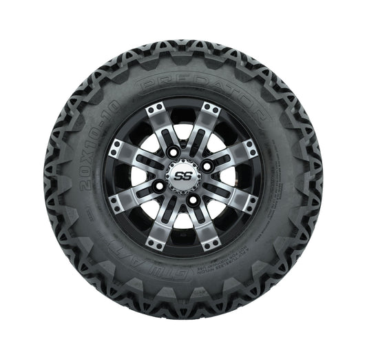 GTW Tempest 10" Black & Machined Wheels with 20" Predator A/T Tires — Set of 4