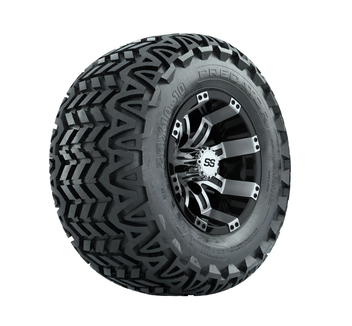 GTW Tempest 10" Black & Machined Wheels with 20" Predator A/T Tires — Set of 4