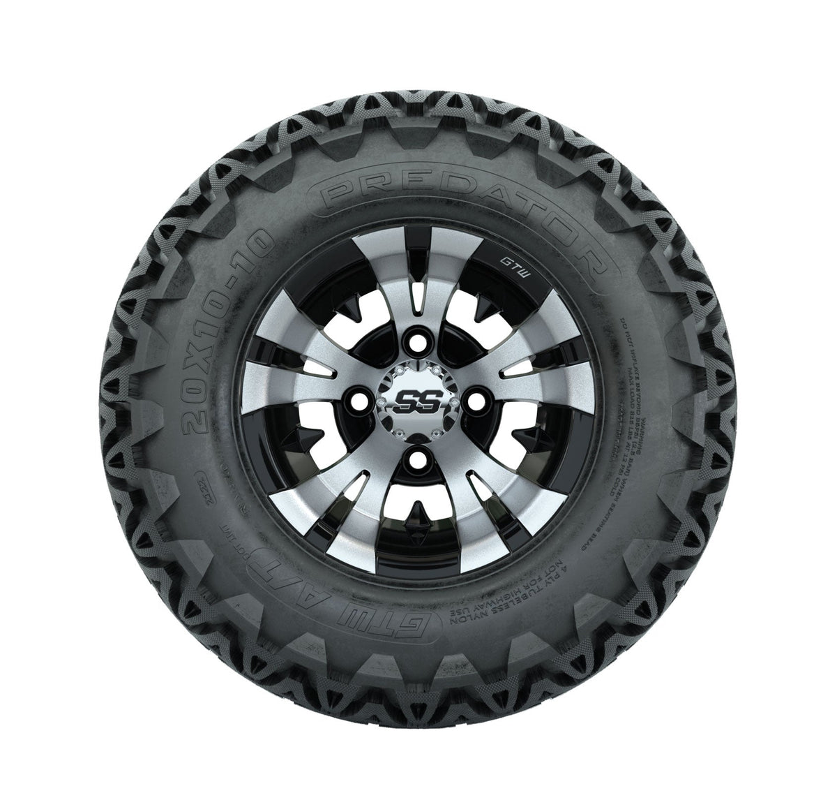 GTW Vampire 10" Black & Machined Wheels with 20" Predator A/T Tires — Set of 4