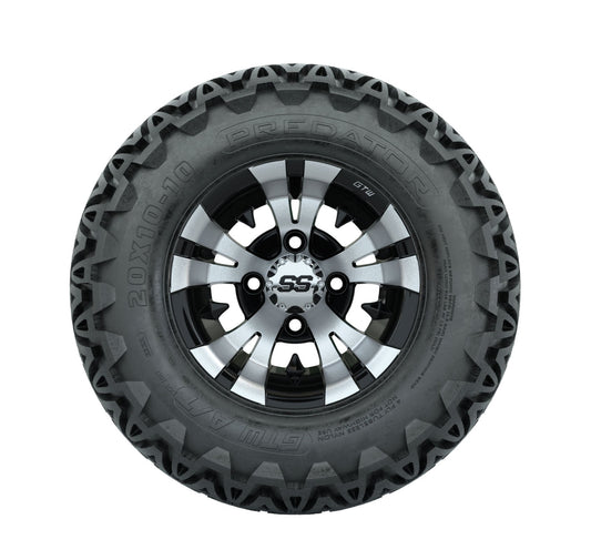 GTW Vampire 10" Black & Machined Wheels with 20" Predator A/T Tires — Set of 4