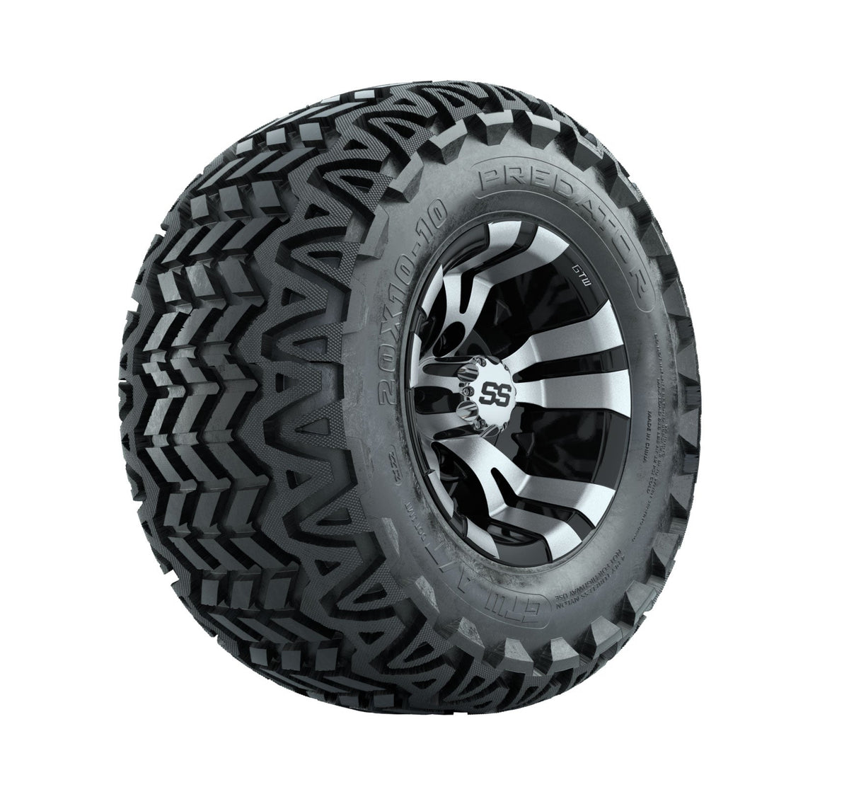 GTW Vampire 10" Black & Machined Wheels with 20" Predator A/T Tires — Set of 4