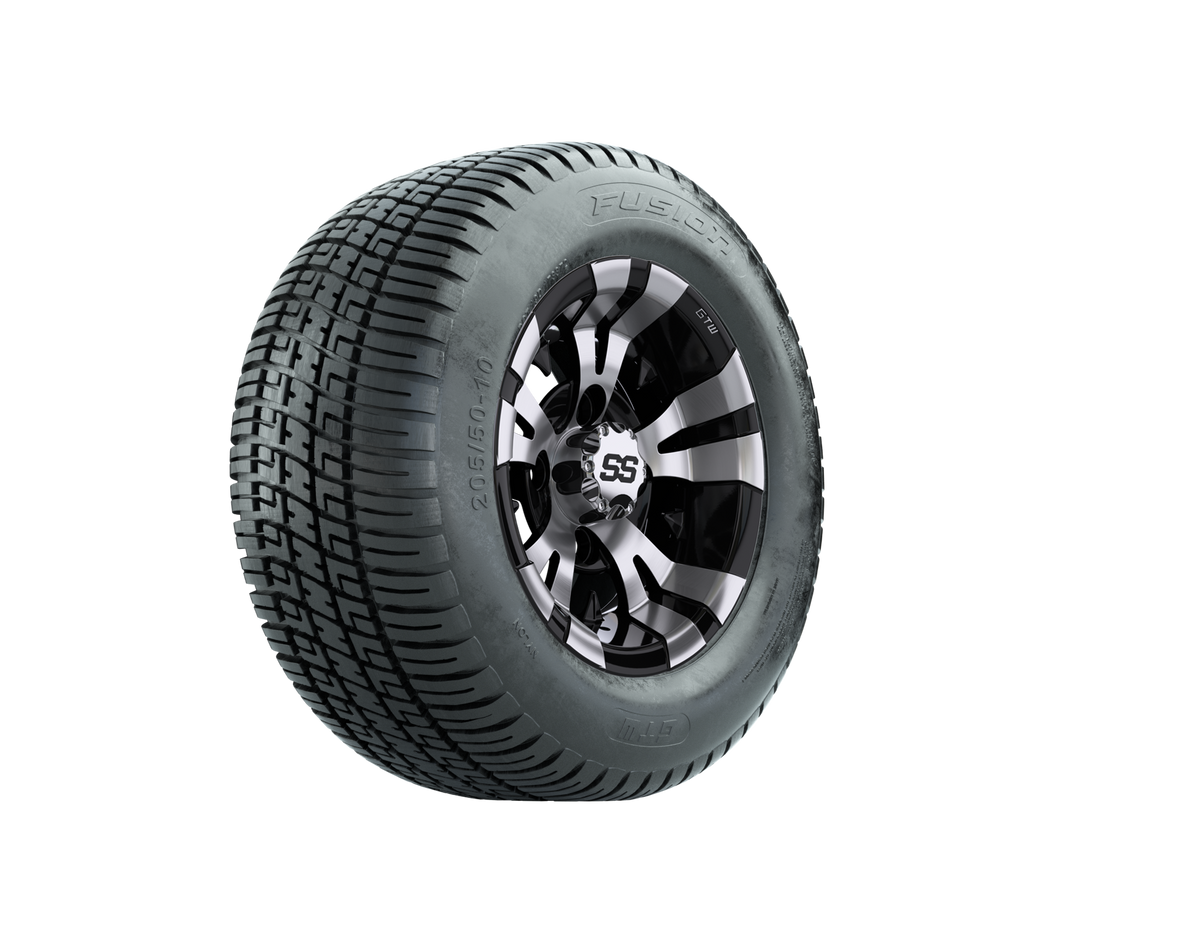GTW Vampire Black/Machined 10" Wheels & 205/50-10 Fusion Street Tires – Set of 4