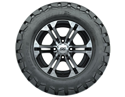 GTW Specter 12" Black/Machined Golf Cart Wheels & 22" Timberwolf Trail Tires – Set of 4