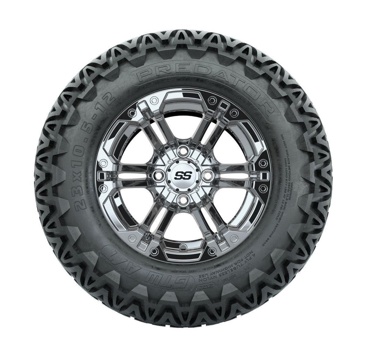 GTW Specter 12" Chrome Wheels with 23" Predator A/T Tires — Set of 4