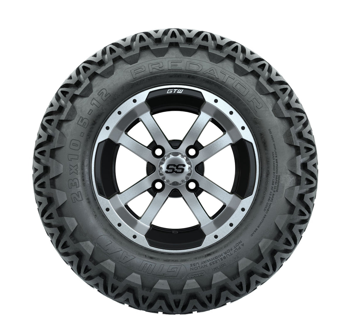 GTW Storm Trooper 12" Black & Machined Wheels with 23" Predator A/T Tires — Set of 4