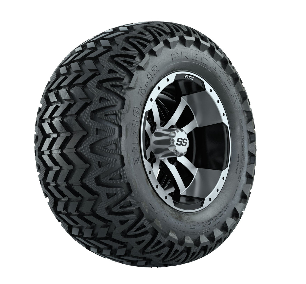 GTW Storm Trooper 12" Black & Machined Wheels with 23" Predator A/T Tires — Set of 4