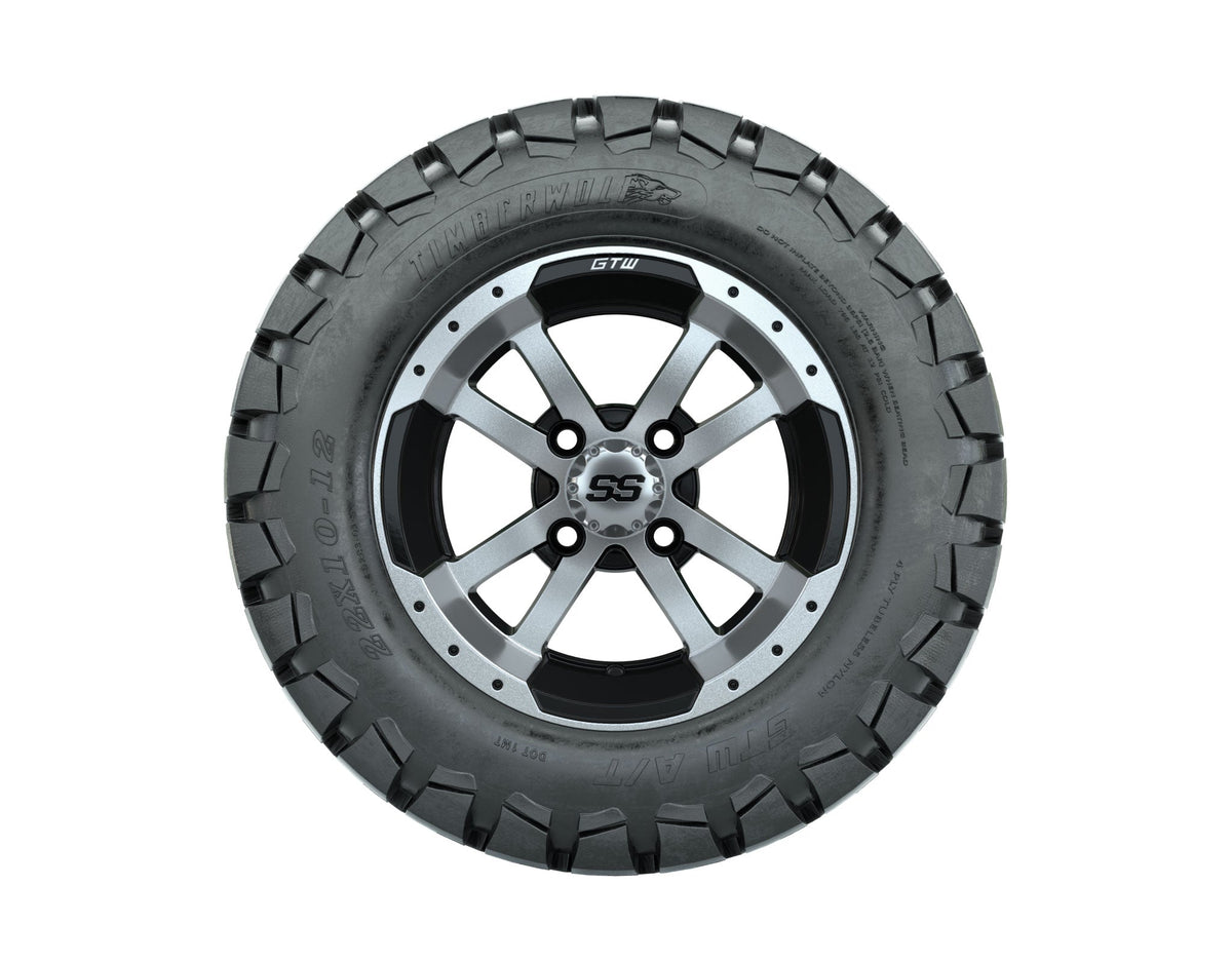 GTW Storm Trooper 12" Black & Machined Wheels with 22" Timberwolf A/T Tires — Set of 4
