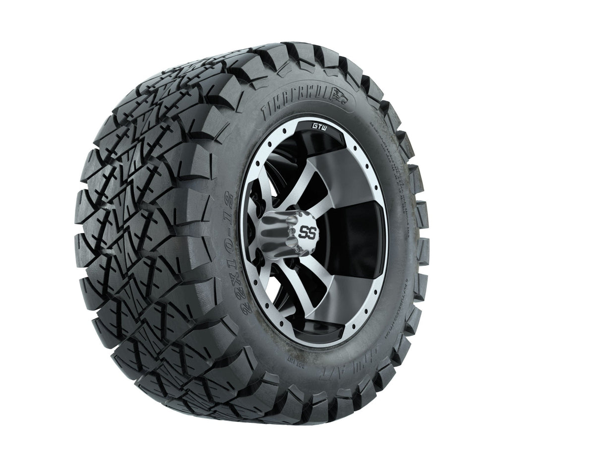 GTW Storm Trooper 12" Black & Machined Wheels with 22" Timberwolf A/T Tires — Set of 4