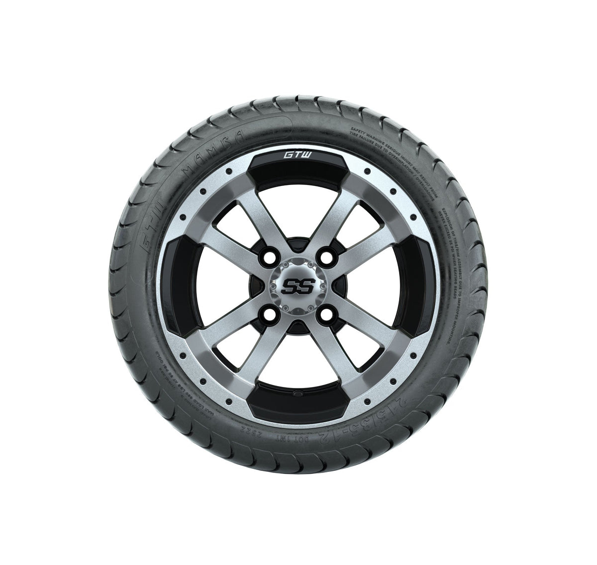 GTW Storm Trooper 12" Black & Machined Wheels with 18" Mamba DOT Street Tires — Set of 4