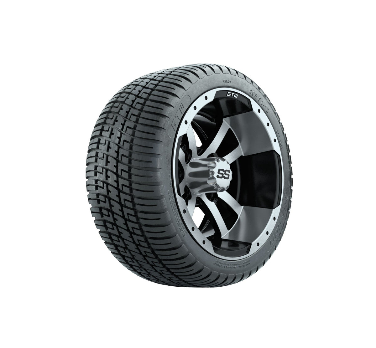 GTW Storm Trooper 12" Black & Machined Wheels with 18" Fusion DOT Street Tires — Set of 4