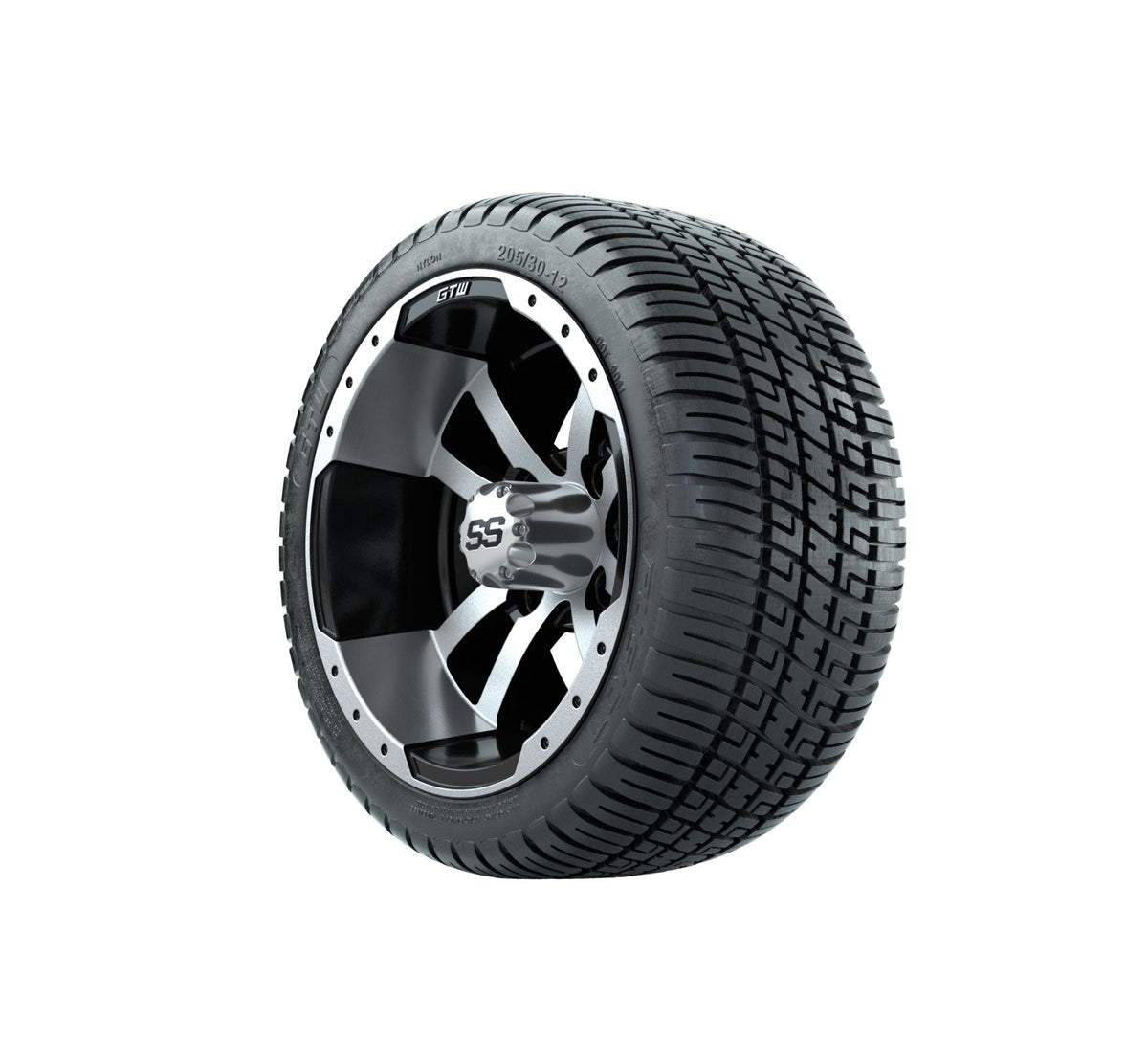 GTW Storm Trooper 12" Black & Machined Wheels with 18" Fusion DOT Street Tires — Set of 4