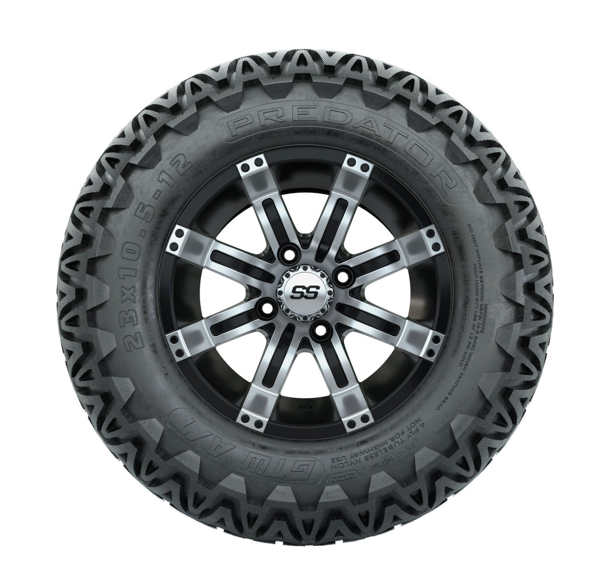 GTW Tempest 12" Black & Machined Wheels with 23" Predator A/T Tires — Set of 4