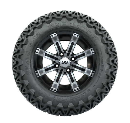 GTW Tempest 12" Black & Machined Wheels with 23" Predator A/T Tires — Set of 4