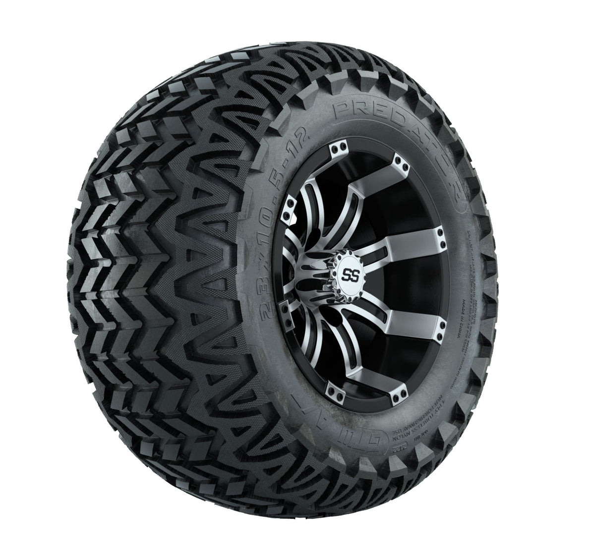 GTW Tempest 12" Black & Machined Wheels with 23" Predator A/T Tires — Set of 4