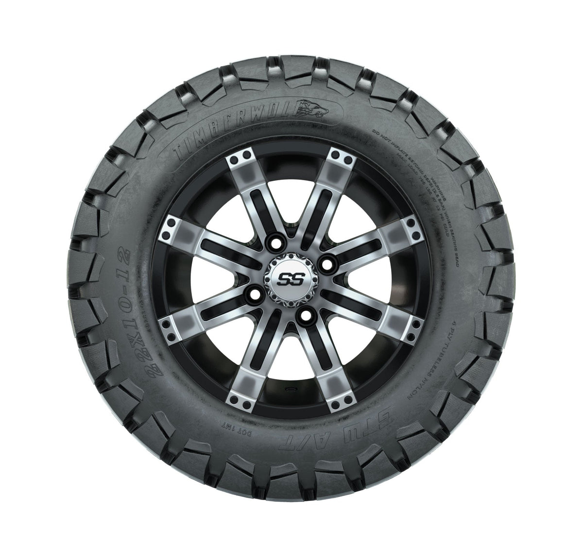 GTW Tempest 12" Black & Machined Wheels with 22" Timberwolf A/T Tires — Set of 4