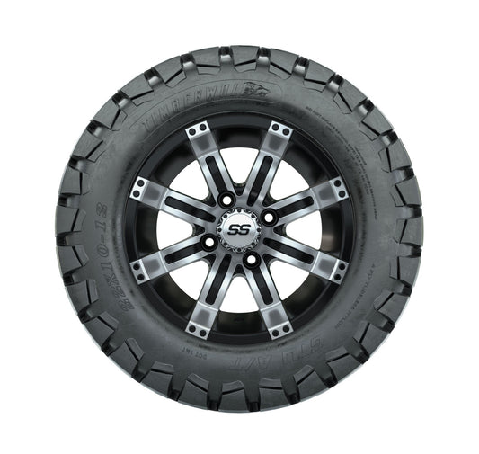 GTW Tempest 12" Black & Machined Wheels with 22" Timberwolf A/T Tires — Set of 4