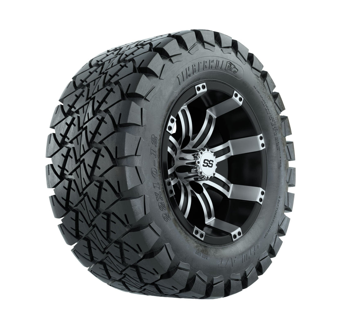 GTW Tempest 12" Black & Machined Wheels with 22" Timberwolf A/T Tires — Set of 4