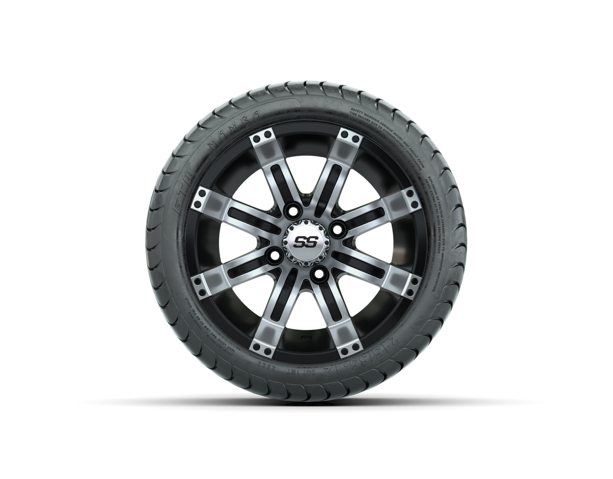 GTW Tempest 12" Black & Machined Wheels with 18" Mamba DOT Street Tires — Set of 4