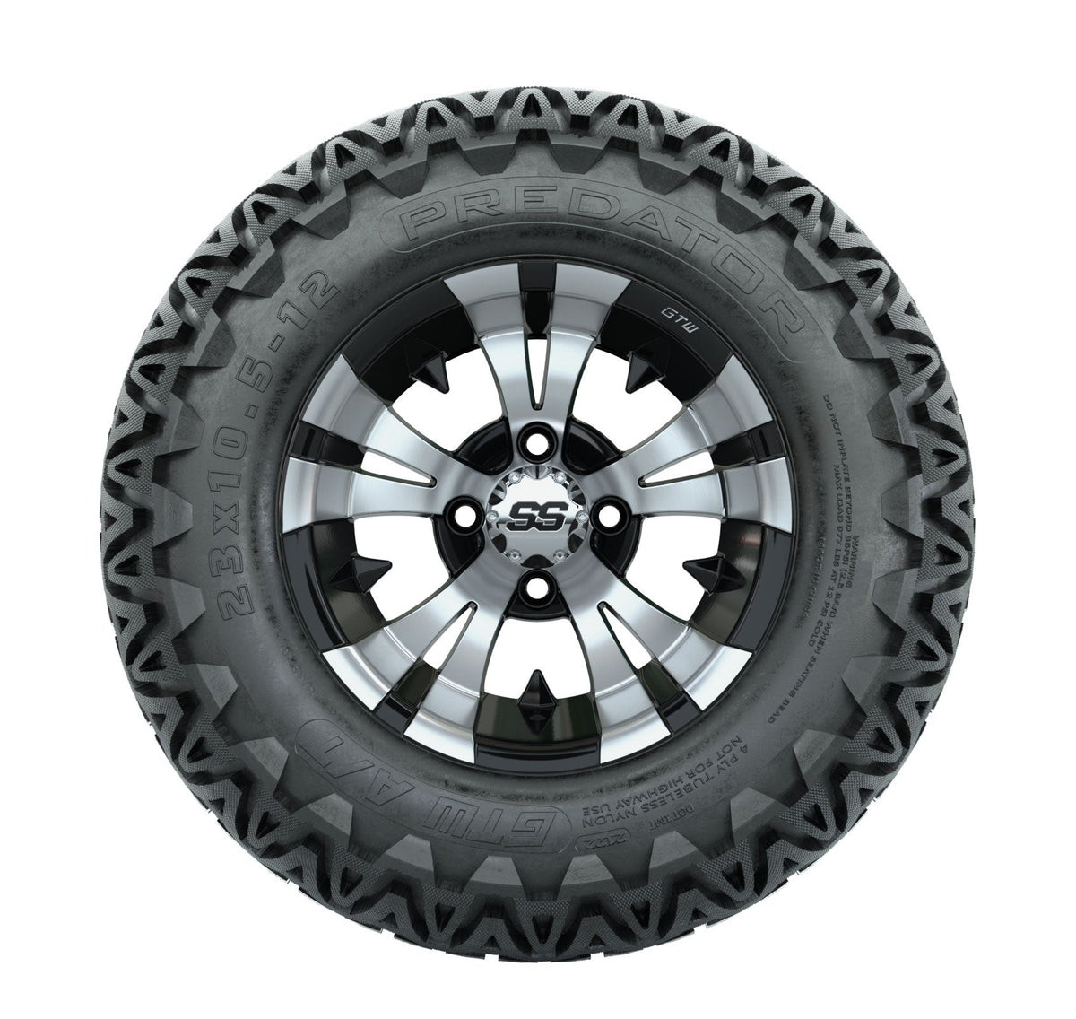 GTW Vampire Black and Machined Wheels with 23" Predator A-T Tires - 12 Inch