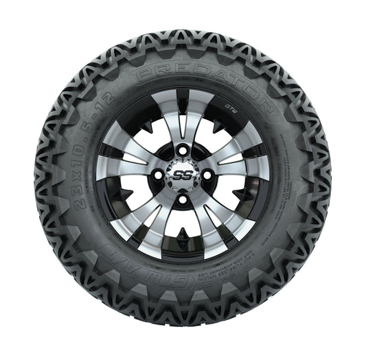 GTW Vampire Black and Machined Wheels with 23" Predator A-T Tires - 12 Inch