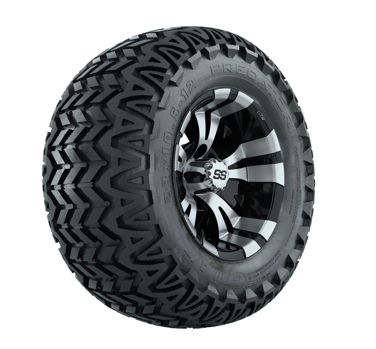 GTW Vampire Black and Machined Wheels with 23" Predator A-T Tires - 12 Inch