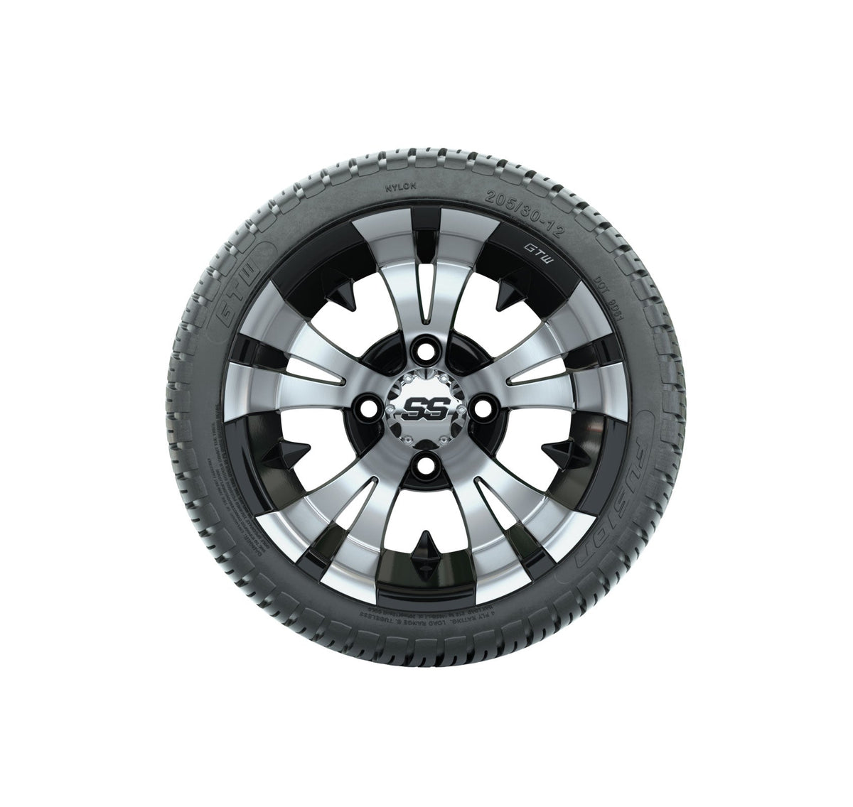 GTW Vampire 12" Black & Machined Wheels with 18" Fusion DOT Street Tires — Set of 4