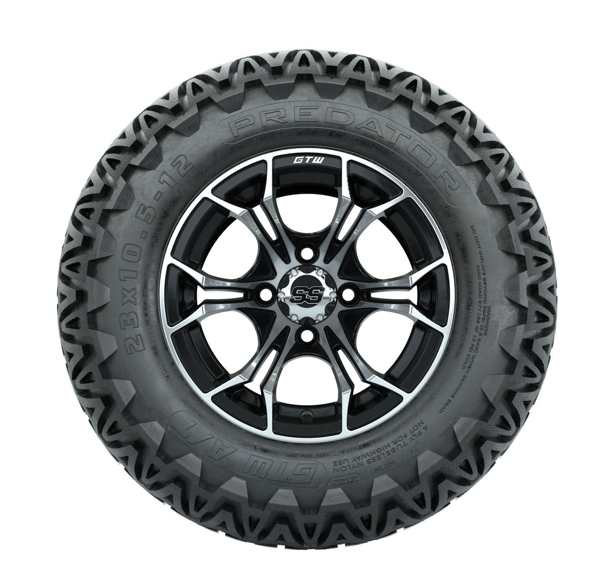 GTW Spyder 12" Black & Machined Wheels with 23" Predator A/T Tires — Set of 4