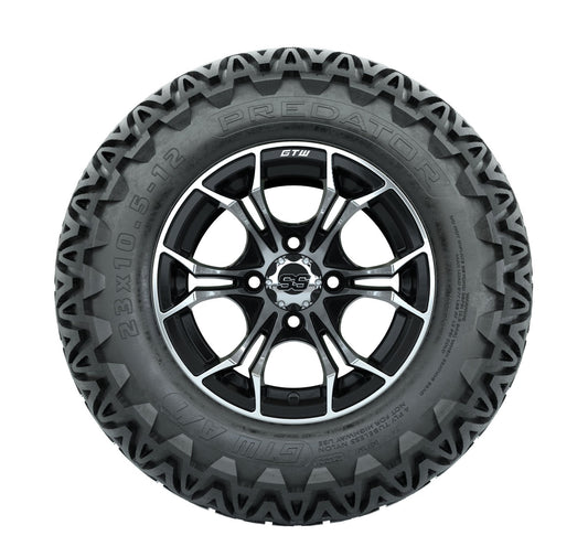 GTW Spyder 12" Black & Machined Wheels with 23" Predator A/T Tires — Set of 4