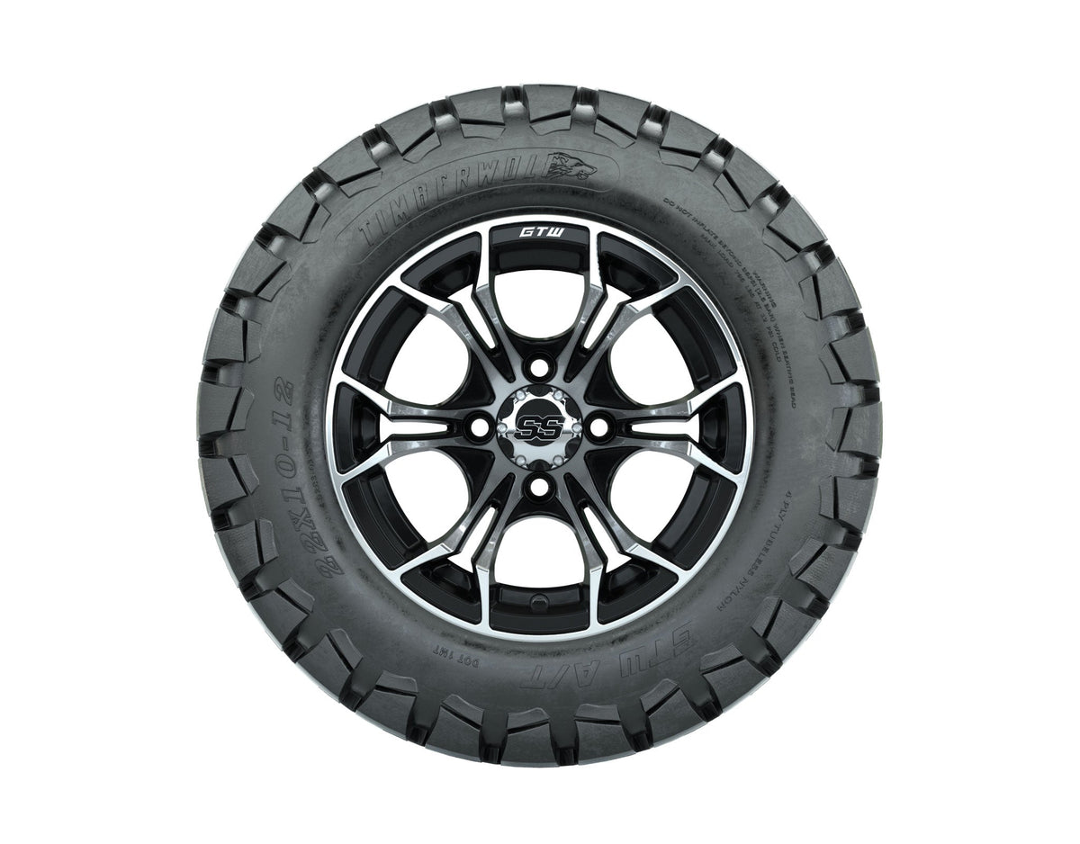 GTW Spyder 12" Black & Machined Wheels with 22" Timberwolf A/T Tires — Set of 4