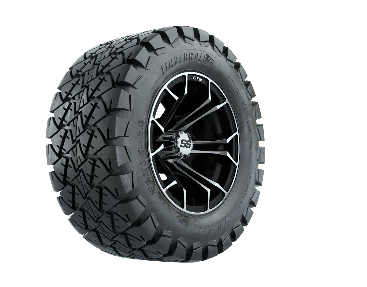GTW Spyder 12" Black & Machined Wheels with 22" Timberwolf A/T Tires — Set of 4