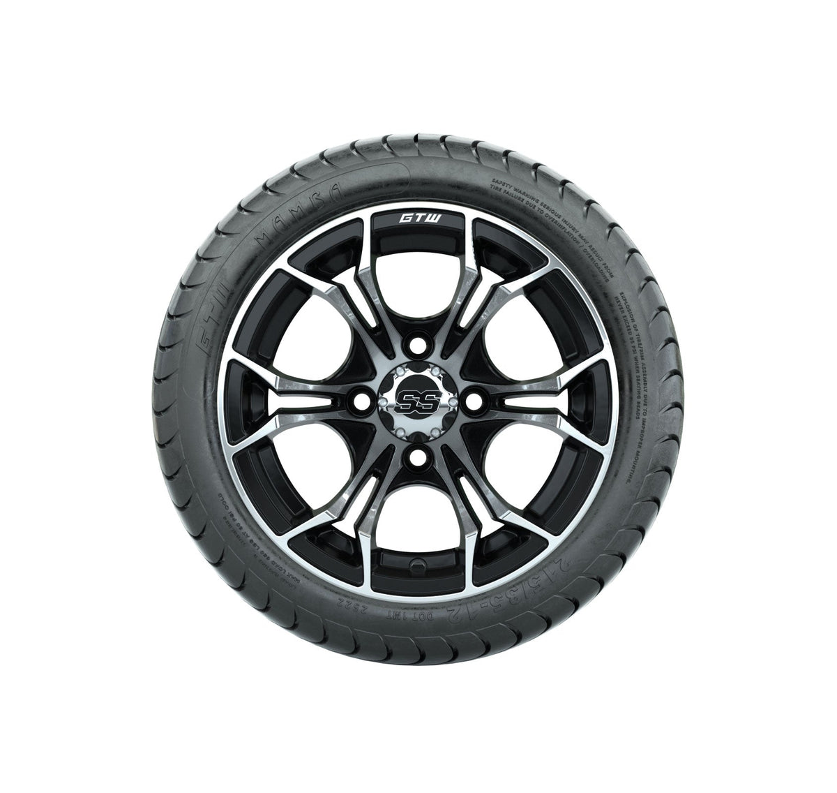 GTW Spyder 12" Black & Machined Wheels with 18" Mamba DOT Street Tires — Set of 4