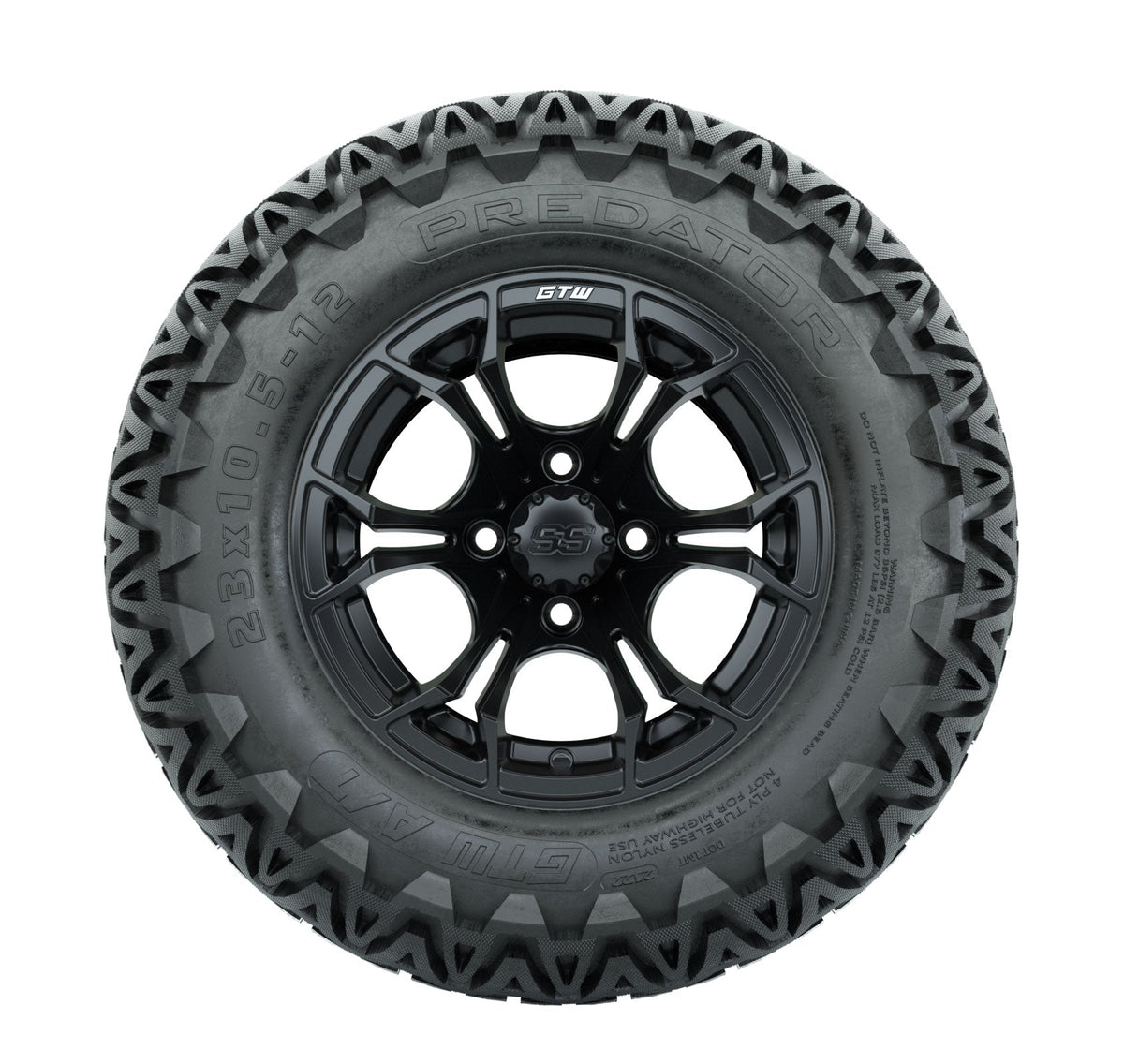 GTW Spyder 12" Black & Machined Wheels with 23" Predator A/T Tires — Set of 4