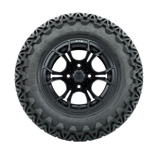 GTW Spyder 12" Black & Machined Wheels with 23" Predator A/T Tires — Set of 4