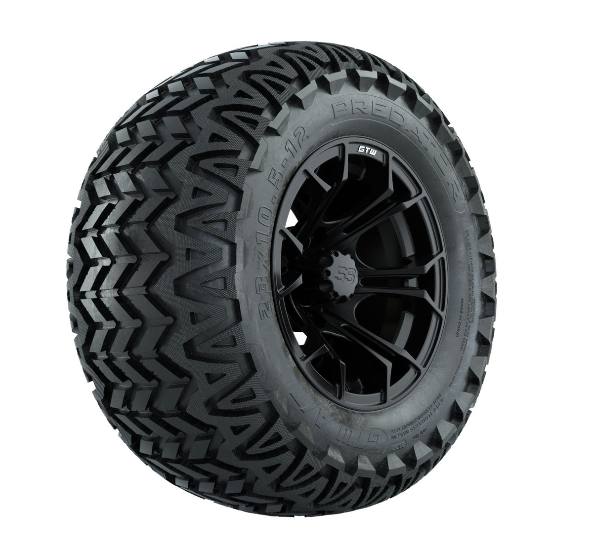 GTW Spyder 12" Black & Machined Wheels with 23" Predator A/T Tires — Set of 4