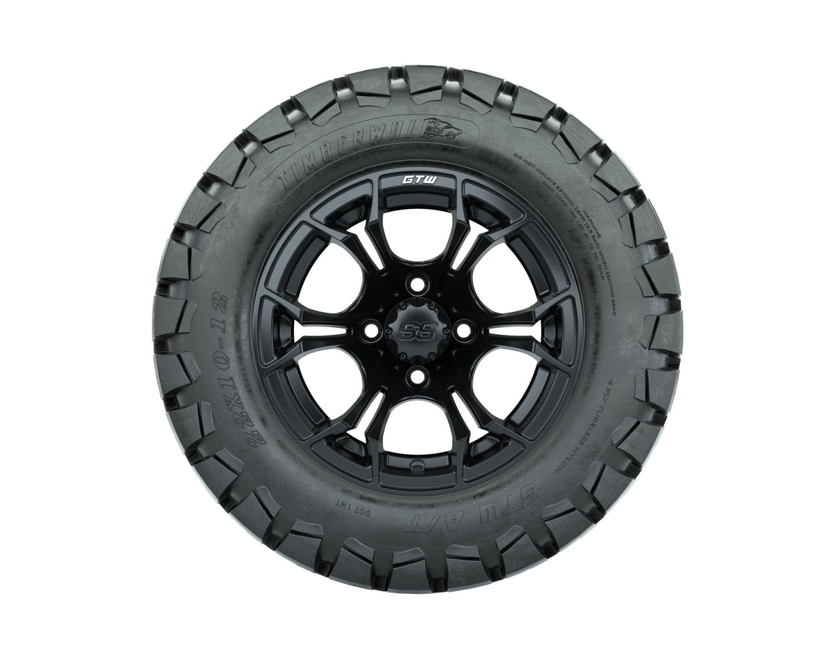 GTW Spyder 12" Black & Machined Wheels with 22" Timberwolf A/T Tires — Set of 4