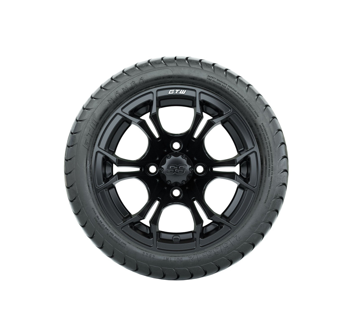 GTW Spyder 12" Matte Black Wheels with 18" Mamba DOT Street Tires — Set of 4