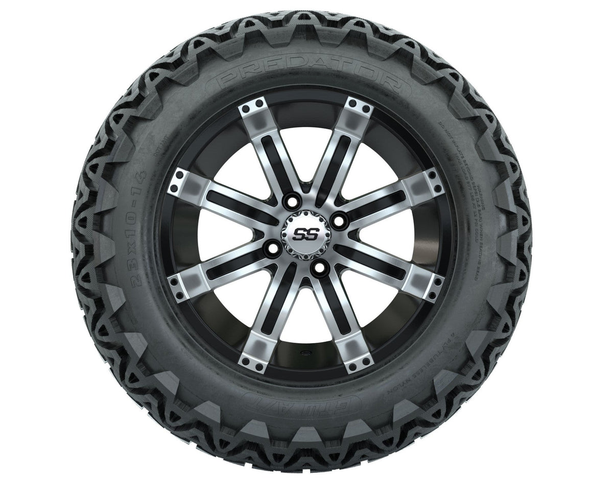 GTW Tempest 14" Black & Machined Wheels with 23" Predator A/T Tires — Set of 4