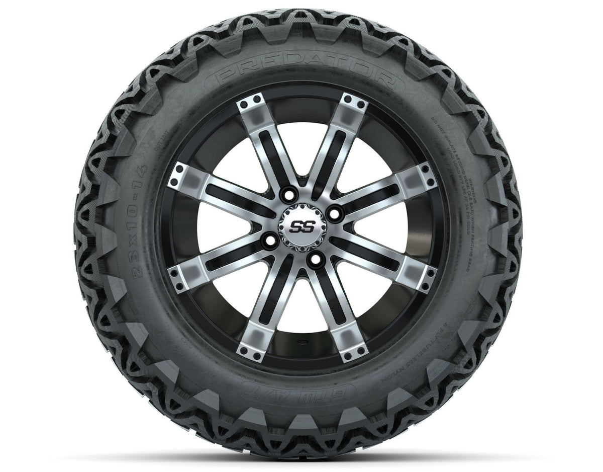 GTW Tempest 14" Black & Machined Wheels with 23" Predator A/T Tires — Set of 4
