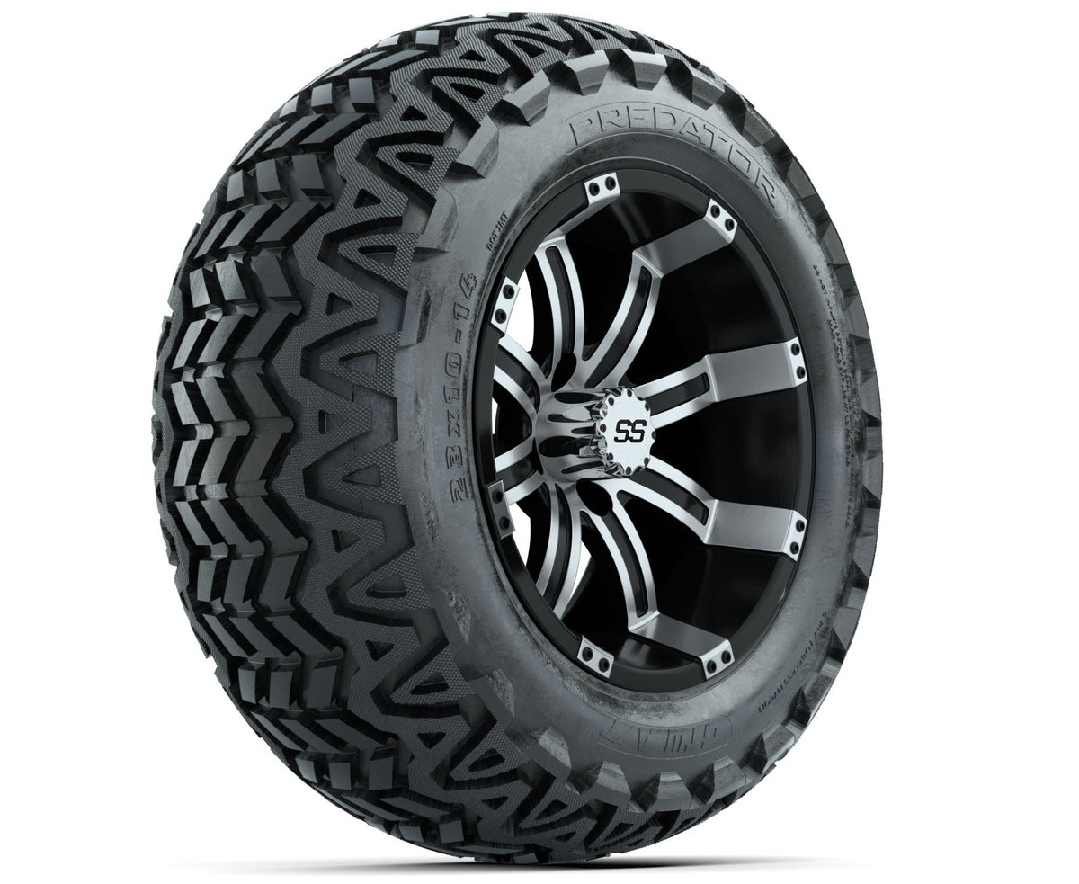 GTW Tempest 14" Black & Machined Wheels with 23" Predator A/T Tires — Set of 4